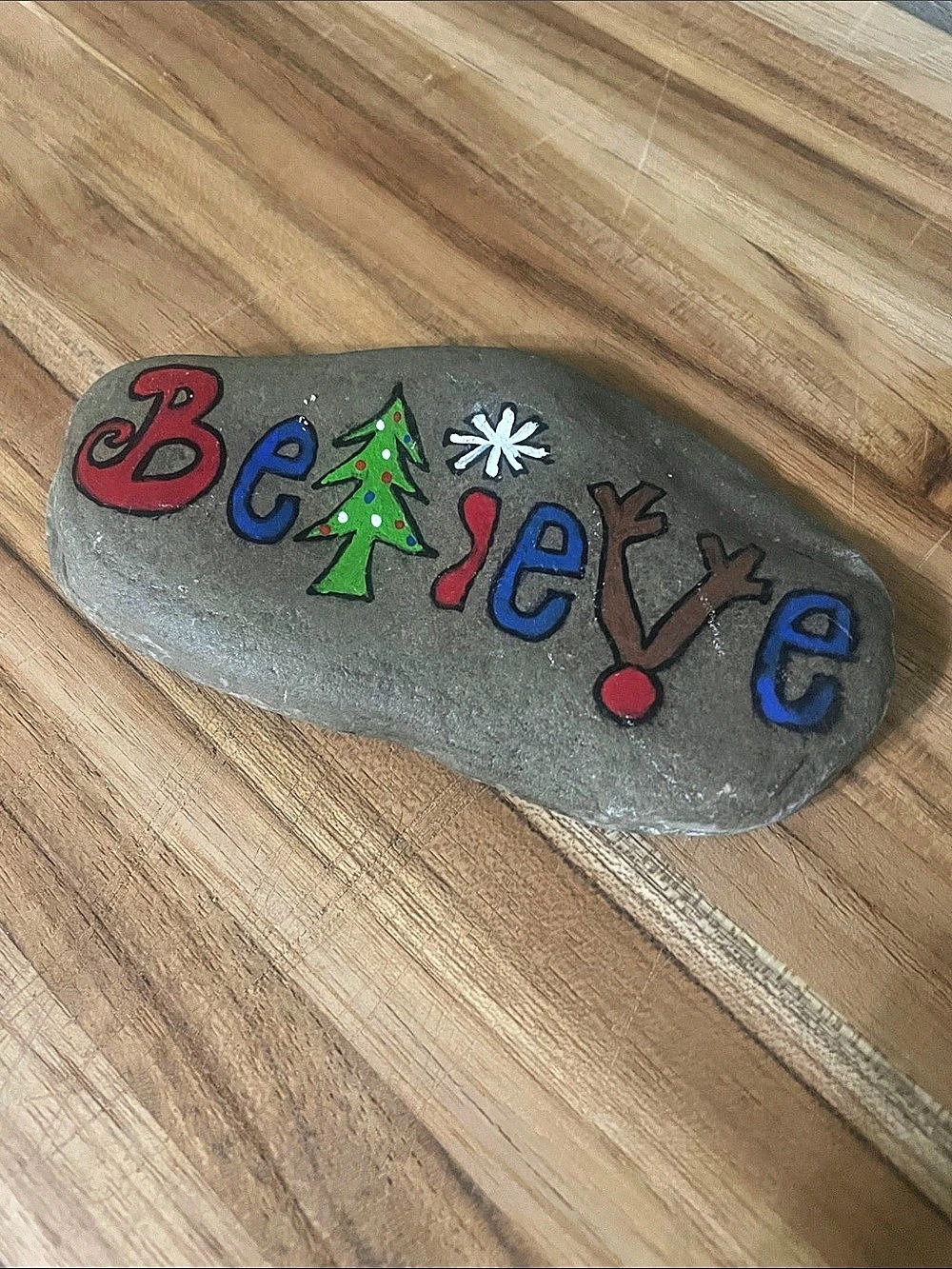 Hand-Painted “Believe” Holiday Rock Decor